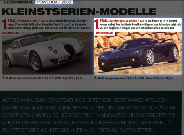 Koenigsegg CCXR wins POWER CAR OF THE YEAR 2008 Koenigsegg CCXR wins POWER CAR OF THE YEAR 2008