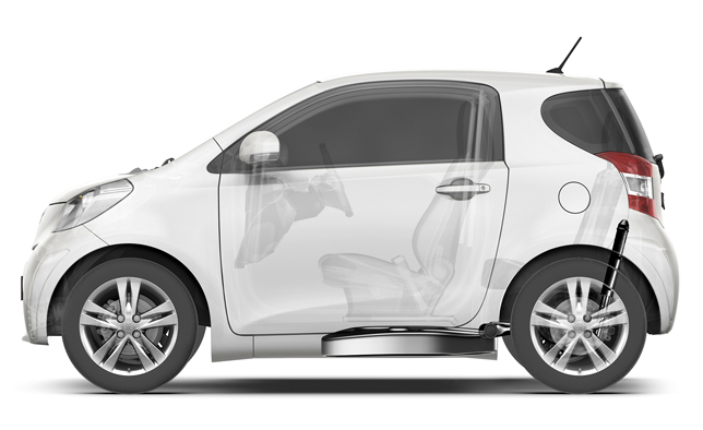 Toyota iQ: Flat under-floor fuel tank Toyota iQ: Flat under-floor fuel tank