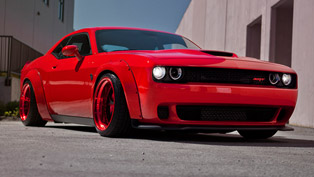 this red hot dodge challenger coming directly from... hell 