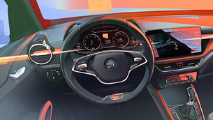skoda reveals a new interior sketch of the new fabia lineup