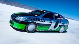 Škoda  team celebrates the 10th anniversary of its  land speed record sprint 